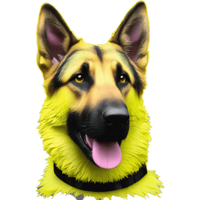 .Zombie_ Vaporwave black holographic oilslick zombie yellow German shepherd dog yellow caution tape graffiti neon yellow stripes emoji