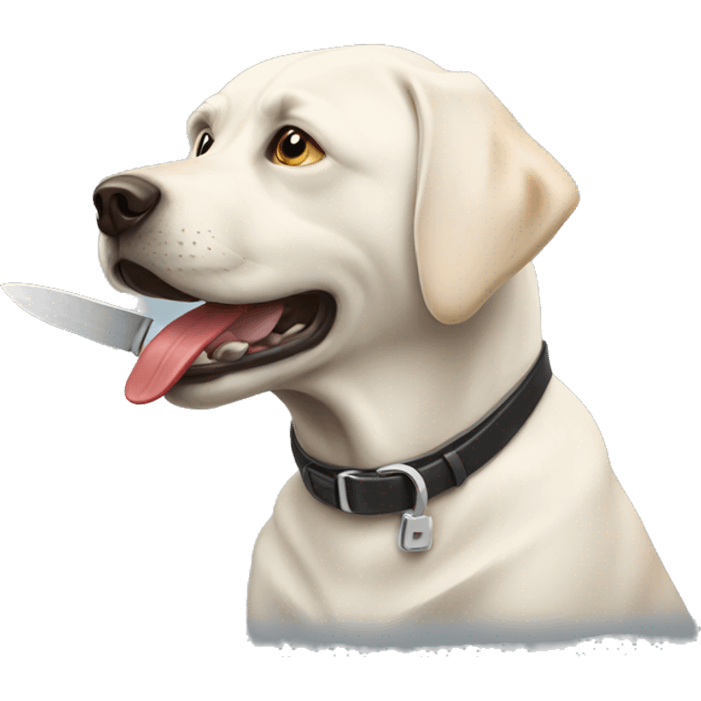 white lab holding a knife in his mouth emoji