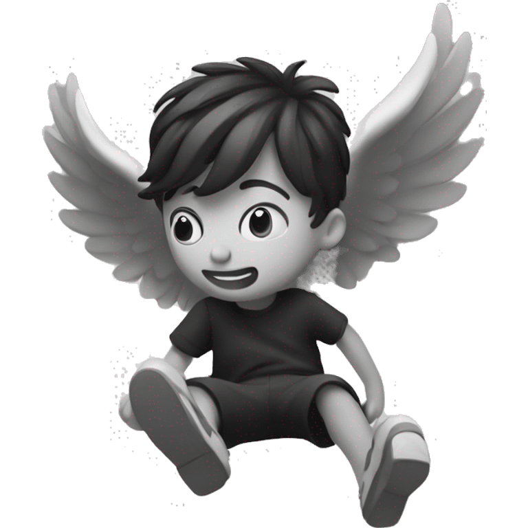 winged falling boy in monochrome emoji