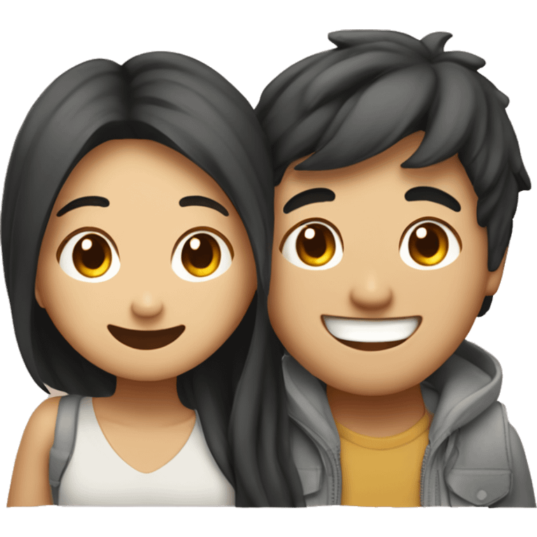 Cute Asian couple (girl with wavy long hair guy with short straight hair) excitedly traveling  emoji