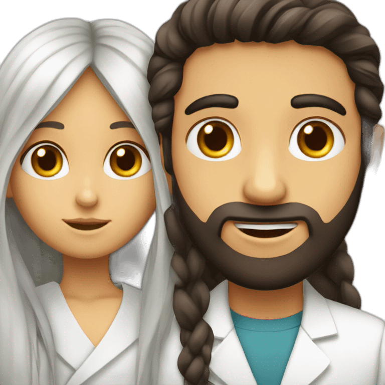 Long hair Jewish girl with ophthalmologist Arabic boy emoji