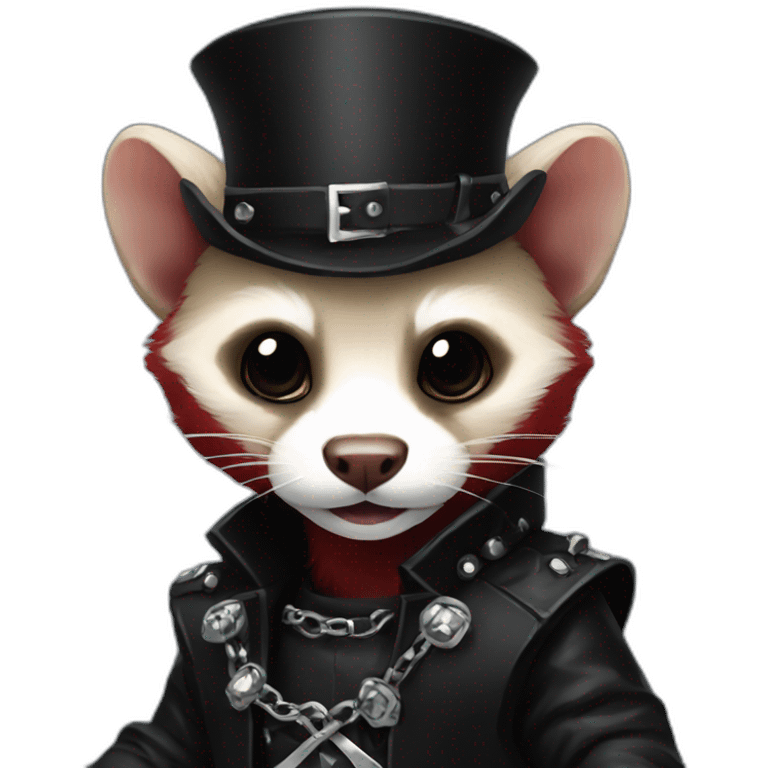 Red ferret wearing black gothic heavy metal clothing emoji