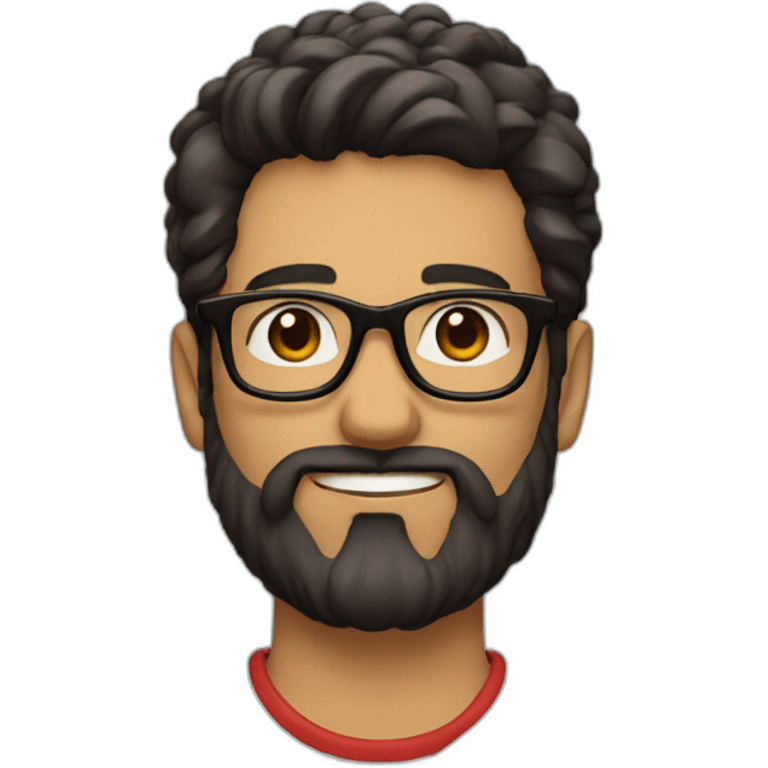 man with beard and dark hair below the shoulders, wearing red square glasses emoji