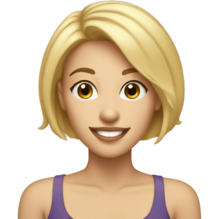 Beautiful girl with short blonde hair, thin lips, thin eyebrows, smiling. emoji