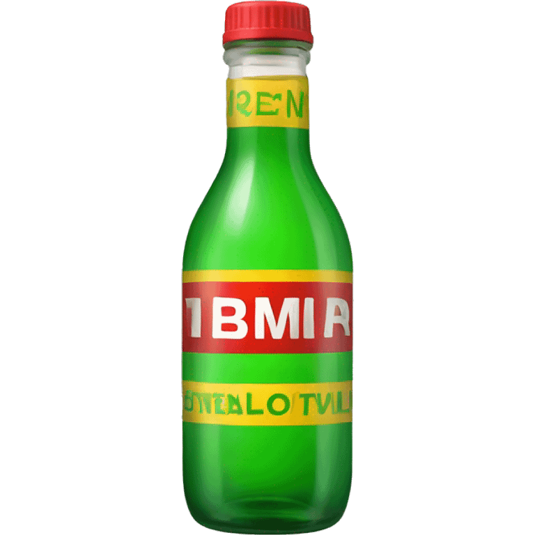 Green glass bottle with yellow and red letters  emoji