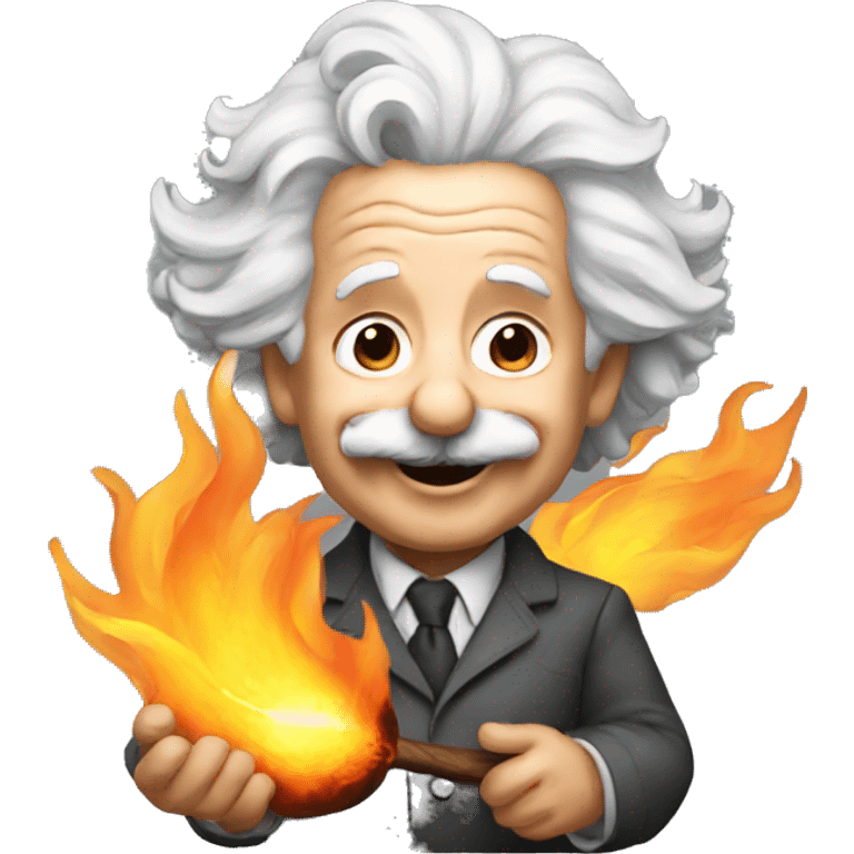 happy albert einstein holding fire emoji