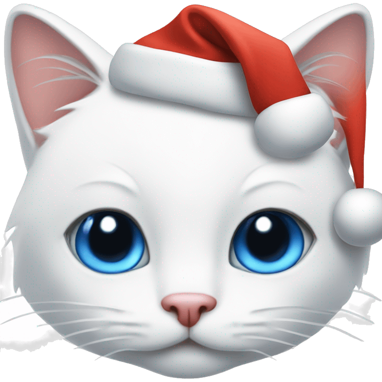 White cat blue eyes with santa hat emoji