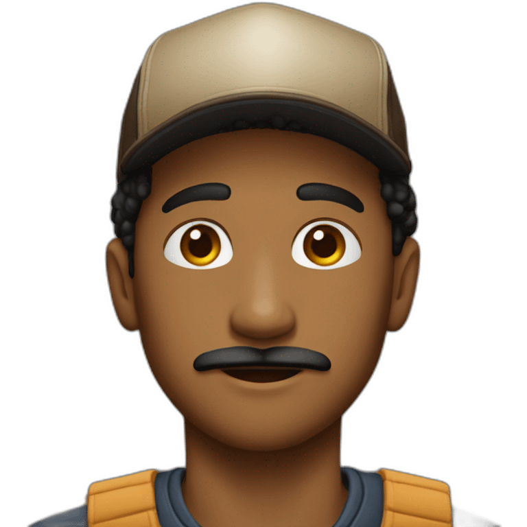 young man with a black tiny moustach and a brown trucker hat emoji