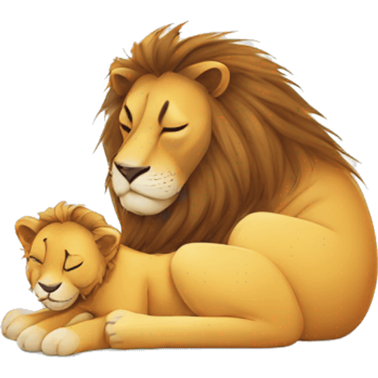 Sleeping baby lion with dad on white pillow emoji