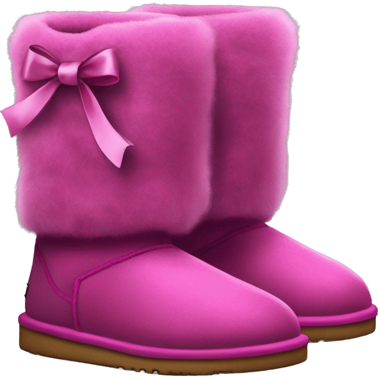 Realistic pair of magenta Ugg fur boots with silk ribbon bows. emoji