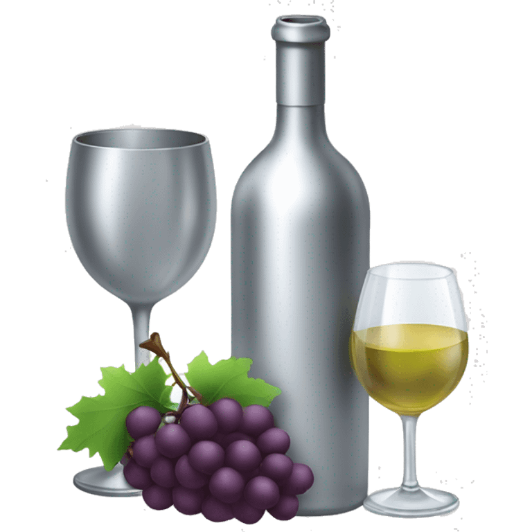 Silver wine bottle and wine glas filled with withe wine emoji