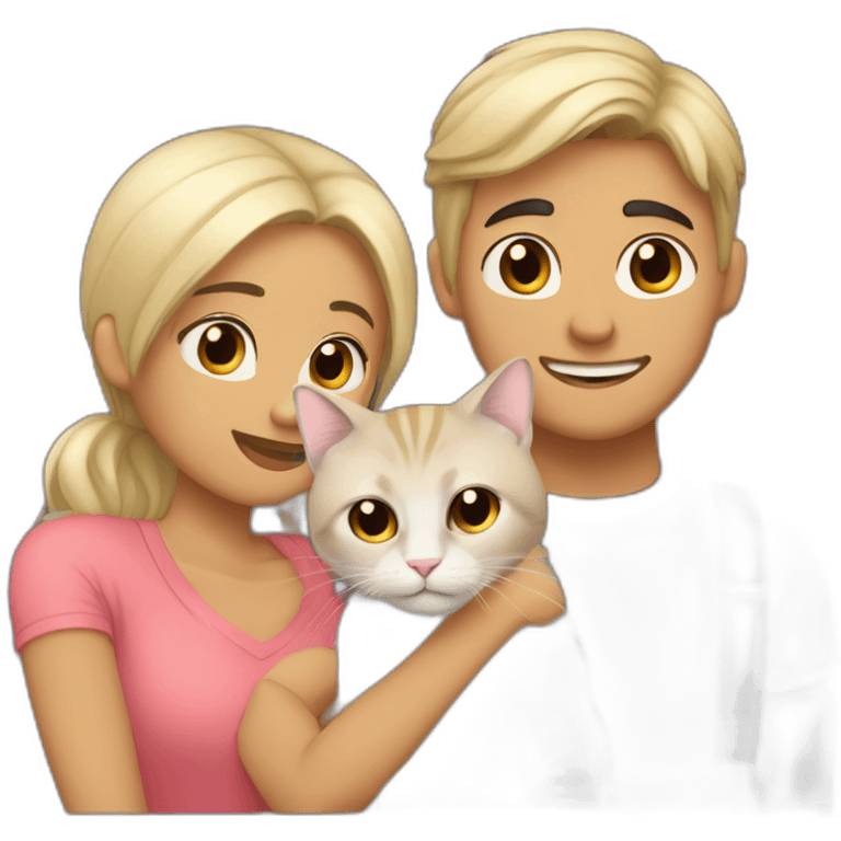 Gay male couple Latino Black hair Chilean and Australian blonde hair, with a cat in the middle emoji