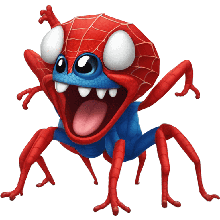 spider lizard laughing with big eyes but with spiderman color mix red and blue  emoji