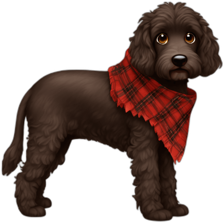 Black Chocolate brown colored doodle with a red and black flannel hankerchief emoji