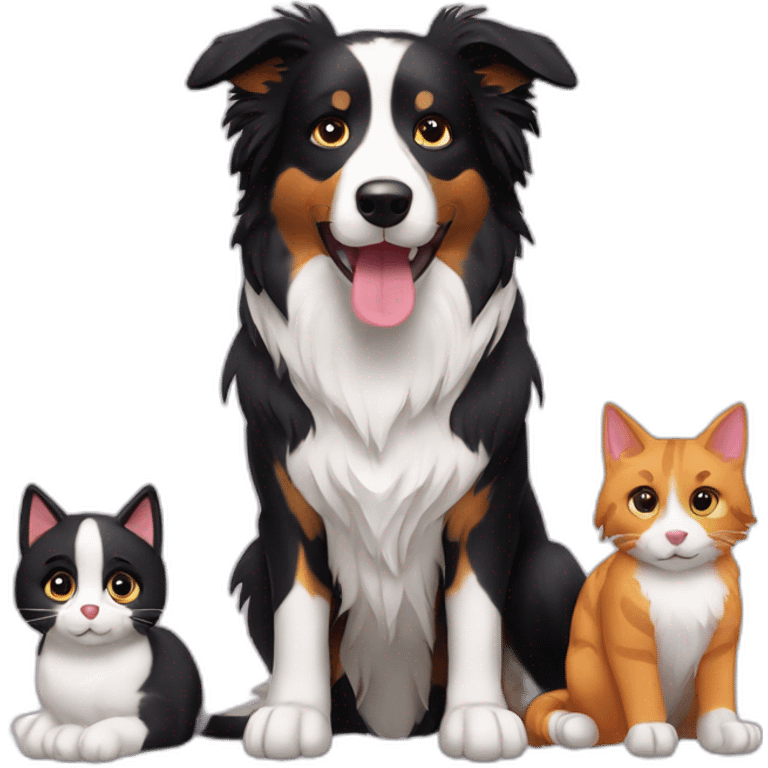 border collie with two cats emoji