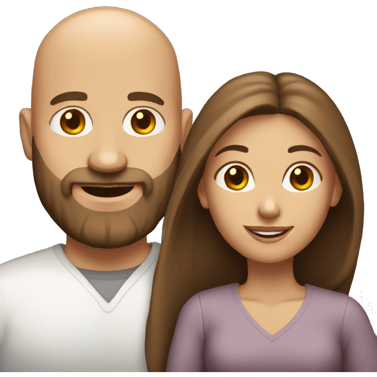 Bald beard men with his wife long brown hair  emoji