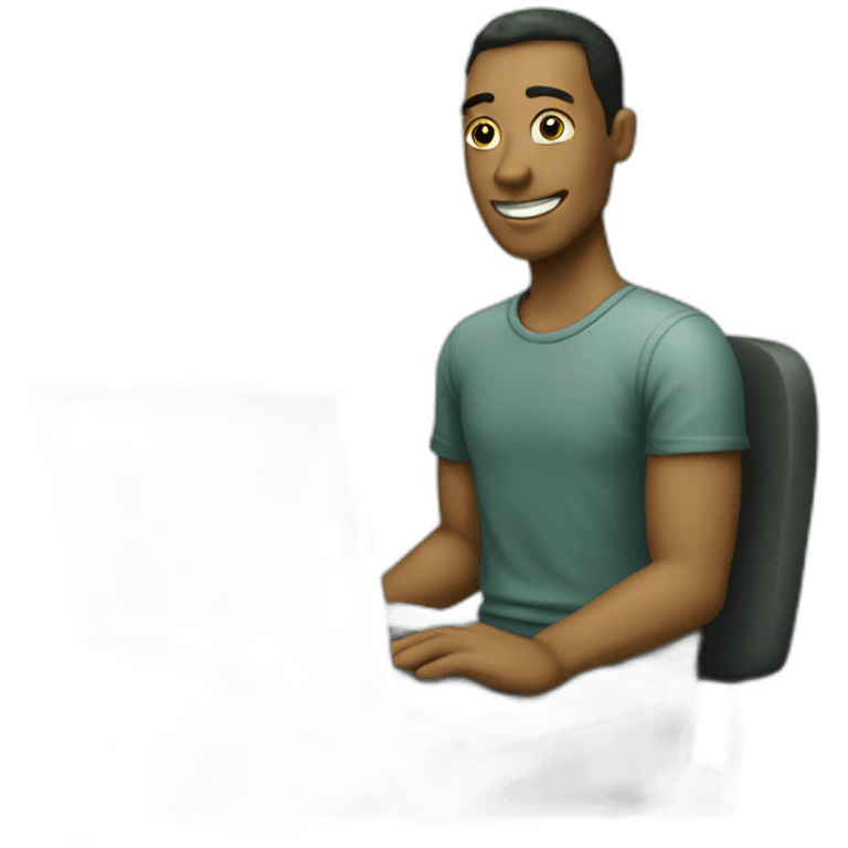 a man with a laptop, green stones in the background emoji