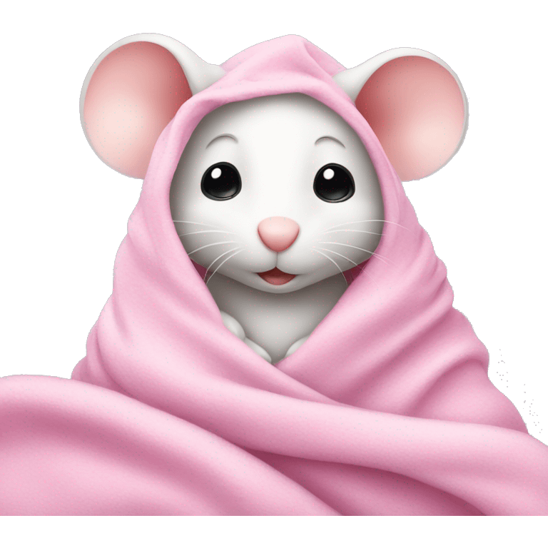 Cute white Mouse in pink blanket  emoji