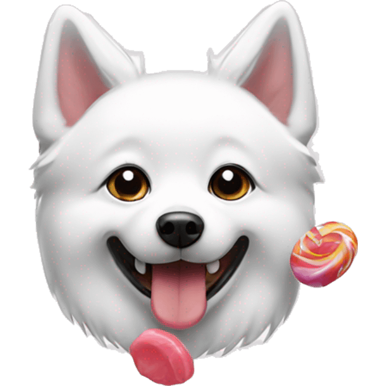 Japanese spitz dog eating candy emoji