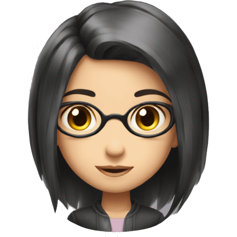 shy funny cure smart girl ling hair black with glass emoji