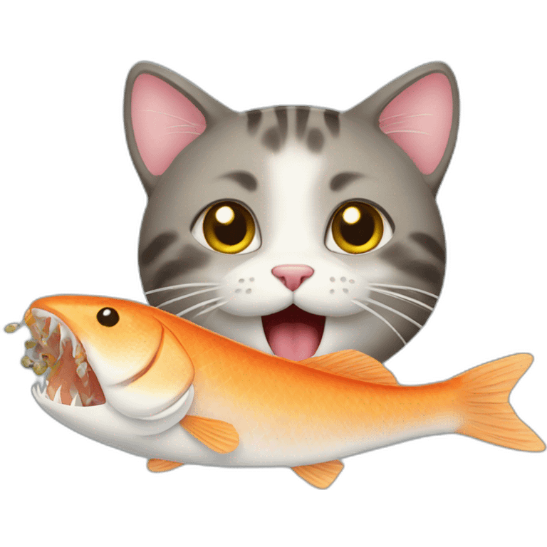 Cat eats fish emoji