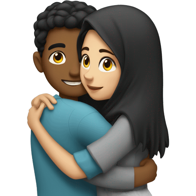 A brunett girl hugging a arab boy  emoji