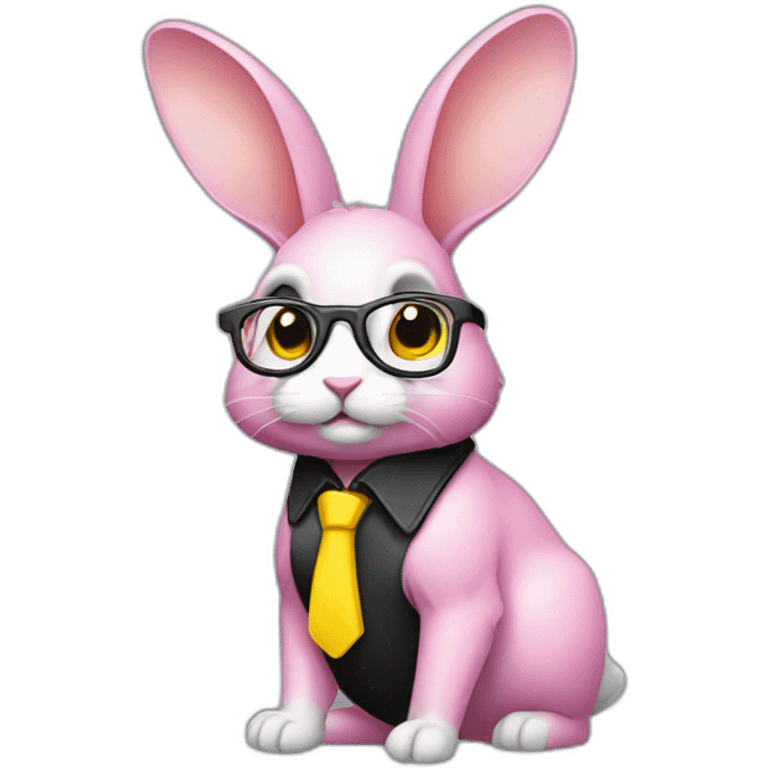 Specialist rabbit pink, glasses black, wears shirt yellow emoji