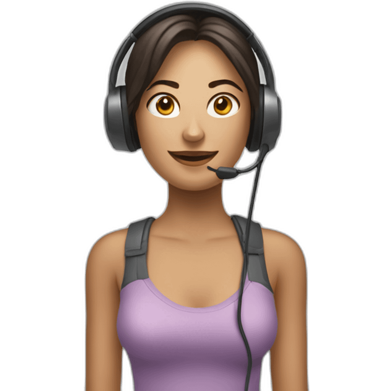 Uma mulher com cara de Deboche usando headset emoji