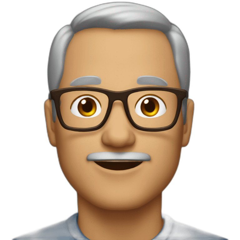 A 50 year old man with short hair brown, no beard and rectangle brown glasses emoji