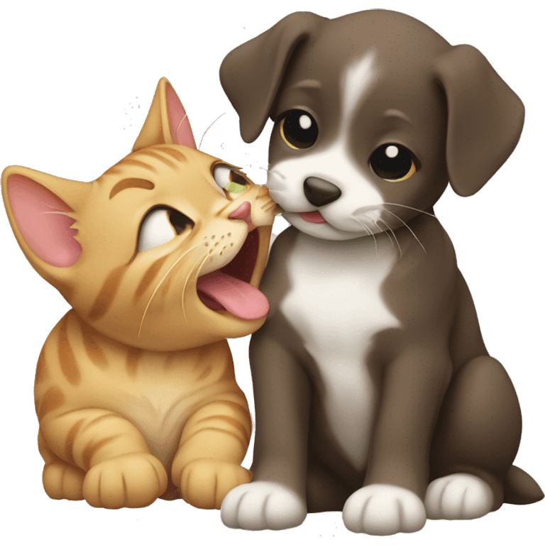 Puppy licking cat emoji