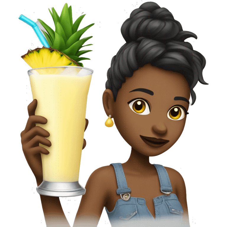 girl drinking a piña colada out of a glass ￼ emoji