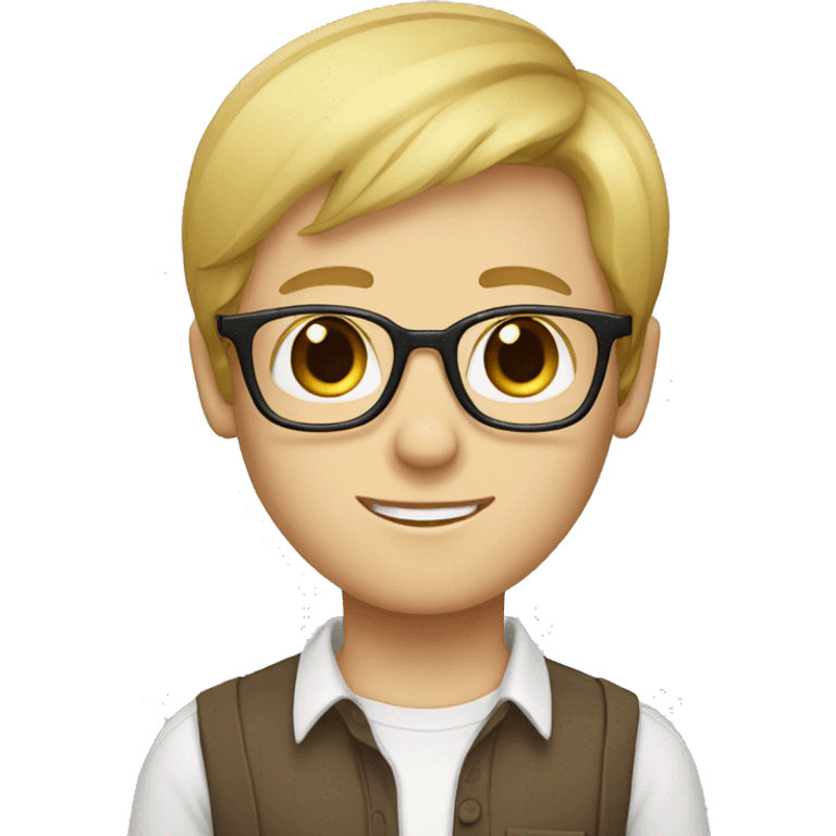 blond hair boy with glasses with shirt and brown eyes and white skin emoji