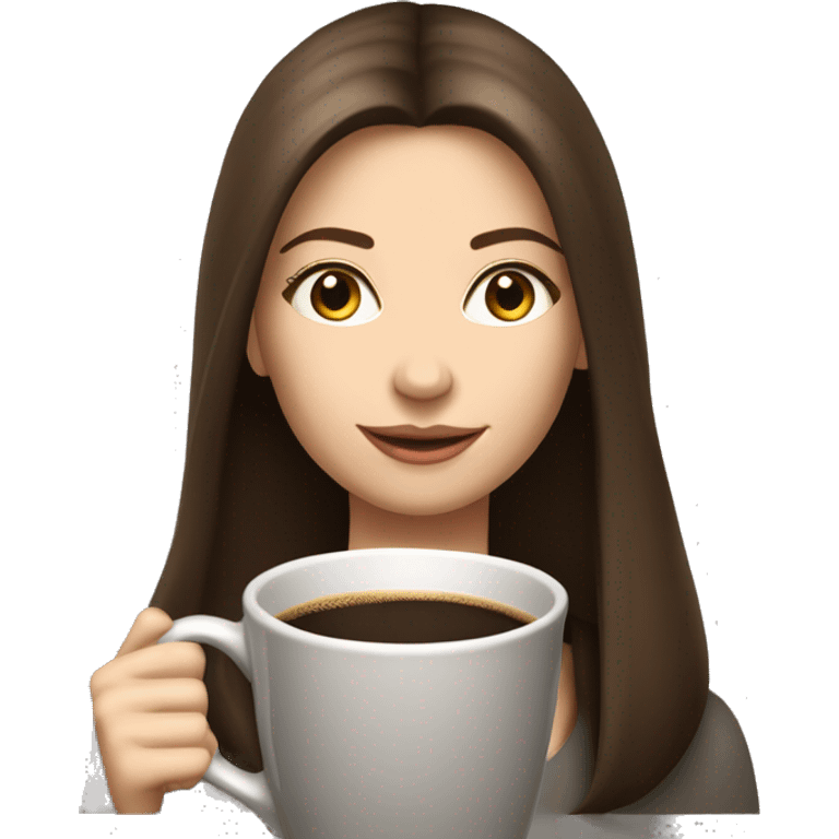 Pretty woman with long straight brown hair and pale skin usias a saucer for a large coffee mug emoji