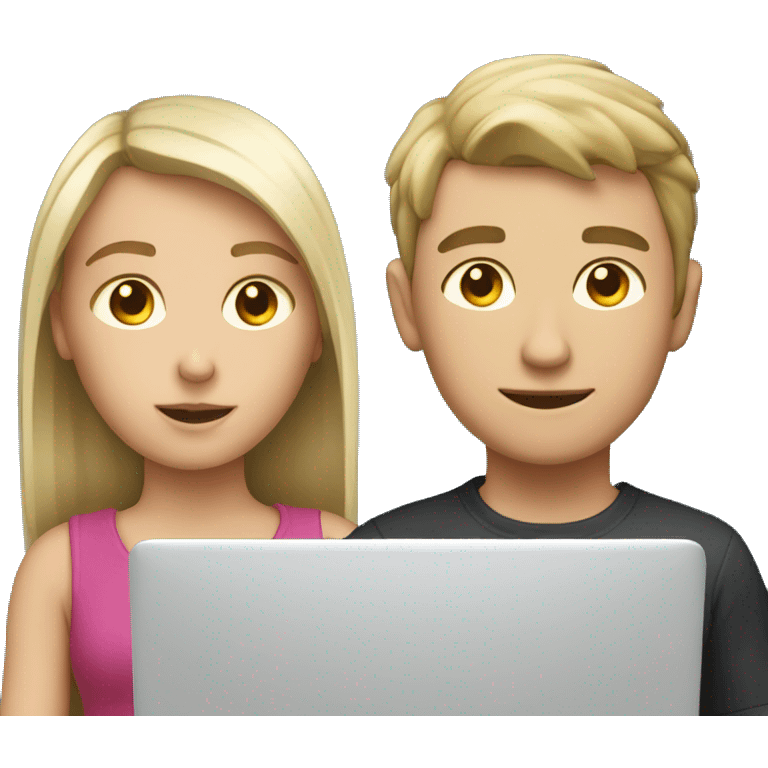 white boy and girl behind laptop emoji