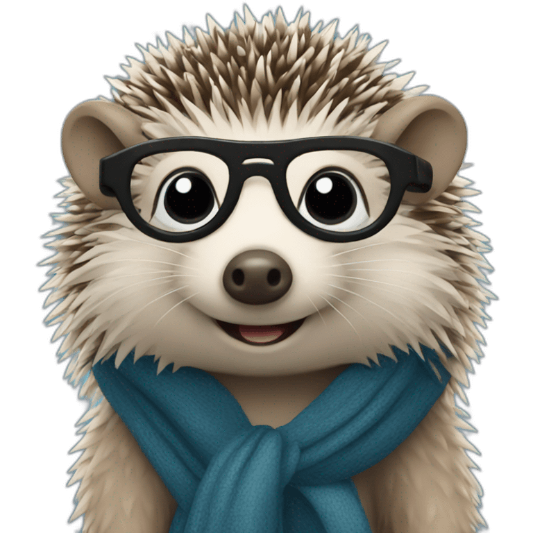 hedgehog with long blue scarf and black glasses emoji