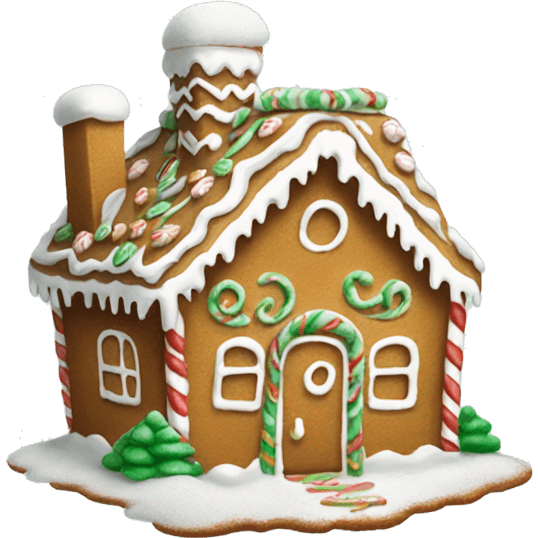 gingerbread house with powdered sugar and green sage  emoji