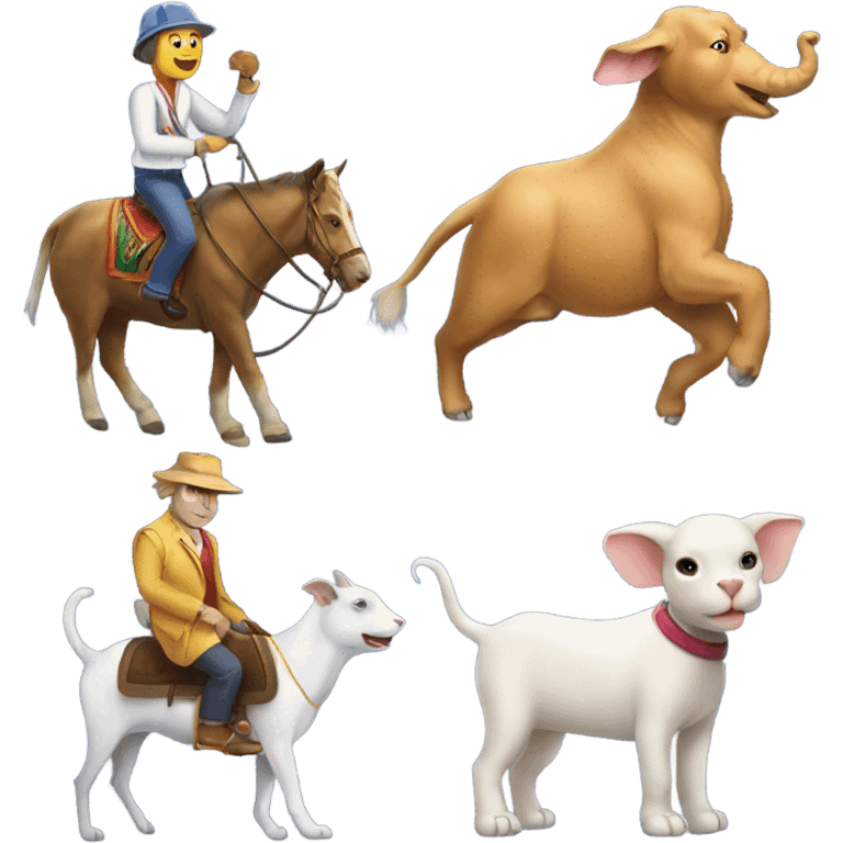 Cat riding a dog riding and elephant riding a goat emoji