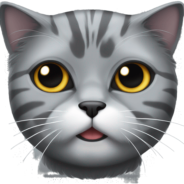 A gray Persian cat with dark and light gray stripes and a deep gray face emoji