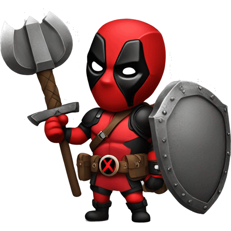 Deadpool holding Viking shield emoji