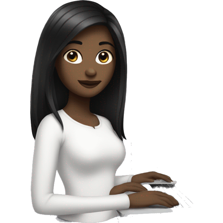 Girl with black hair and white skin hold macbook emoji