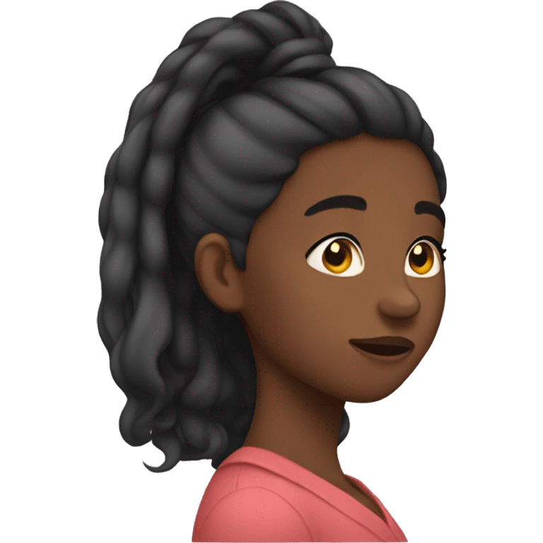 black girl putting her hair behind her ear shyly while looking down  emoji