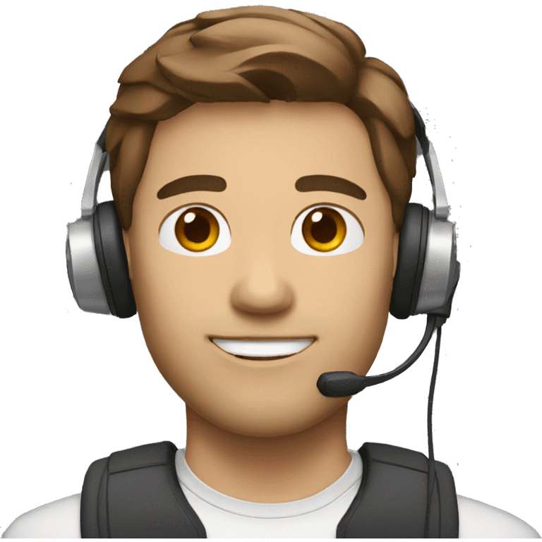 man with headset brown hair  emoji