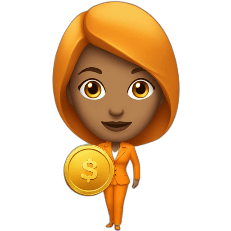 Posh-woman-with-orange-suit-holding-golden-coins emoji