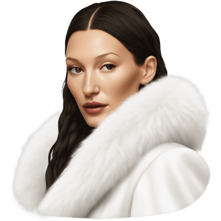 Bella hadid in white fur, minimalist style  emoji