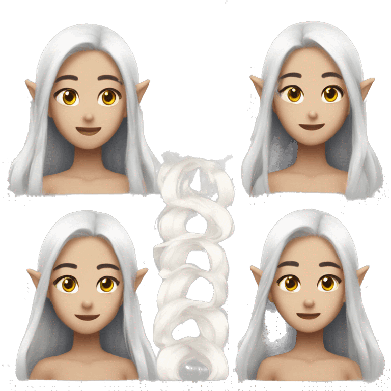 Asian feminine body abs long white hair elf  emoji