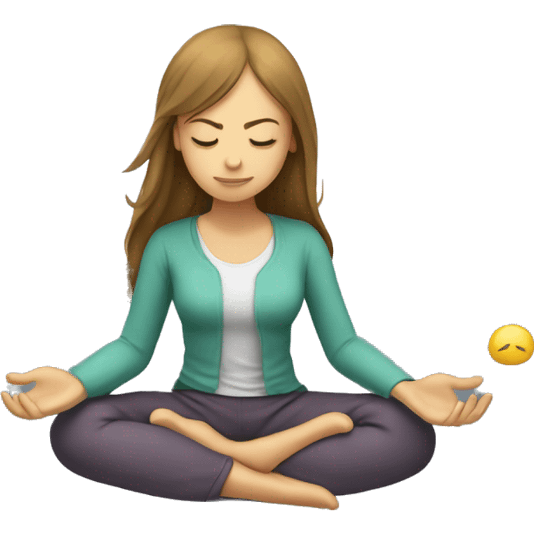 A girl who is meditating and brain in busy emoji