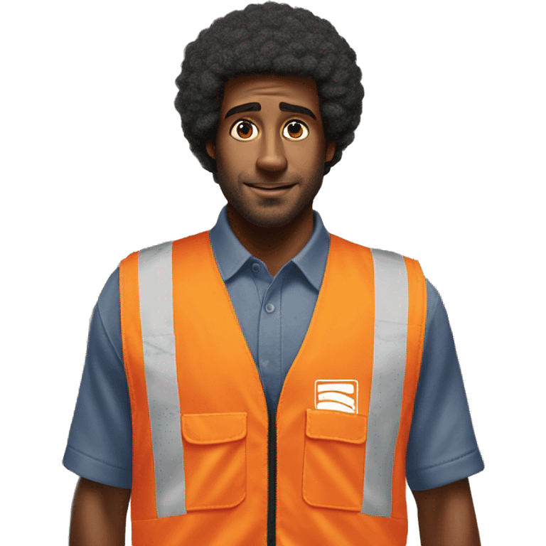 sad Black Male with Small Afro from Home Depot wearing orange pro loader vest pushing orange home depot carts emoji