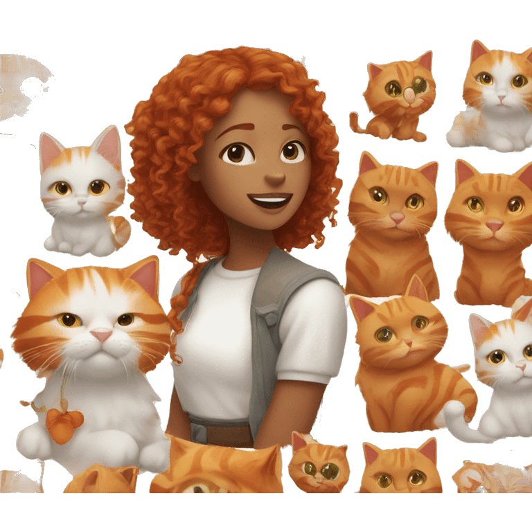 White Curly Red haired girl with brown and orange cat with big tail emoji