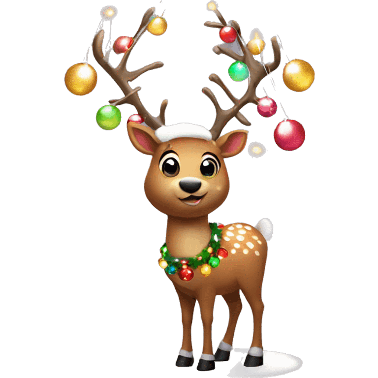 Christmas Reindeer with disco balls and fairy lights in the antlers emoji