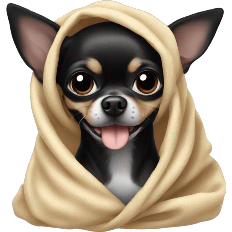 Black chihuahua in blanket emoji